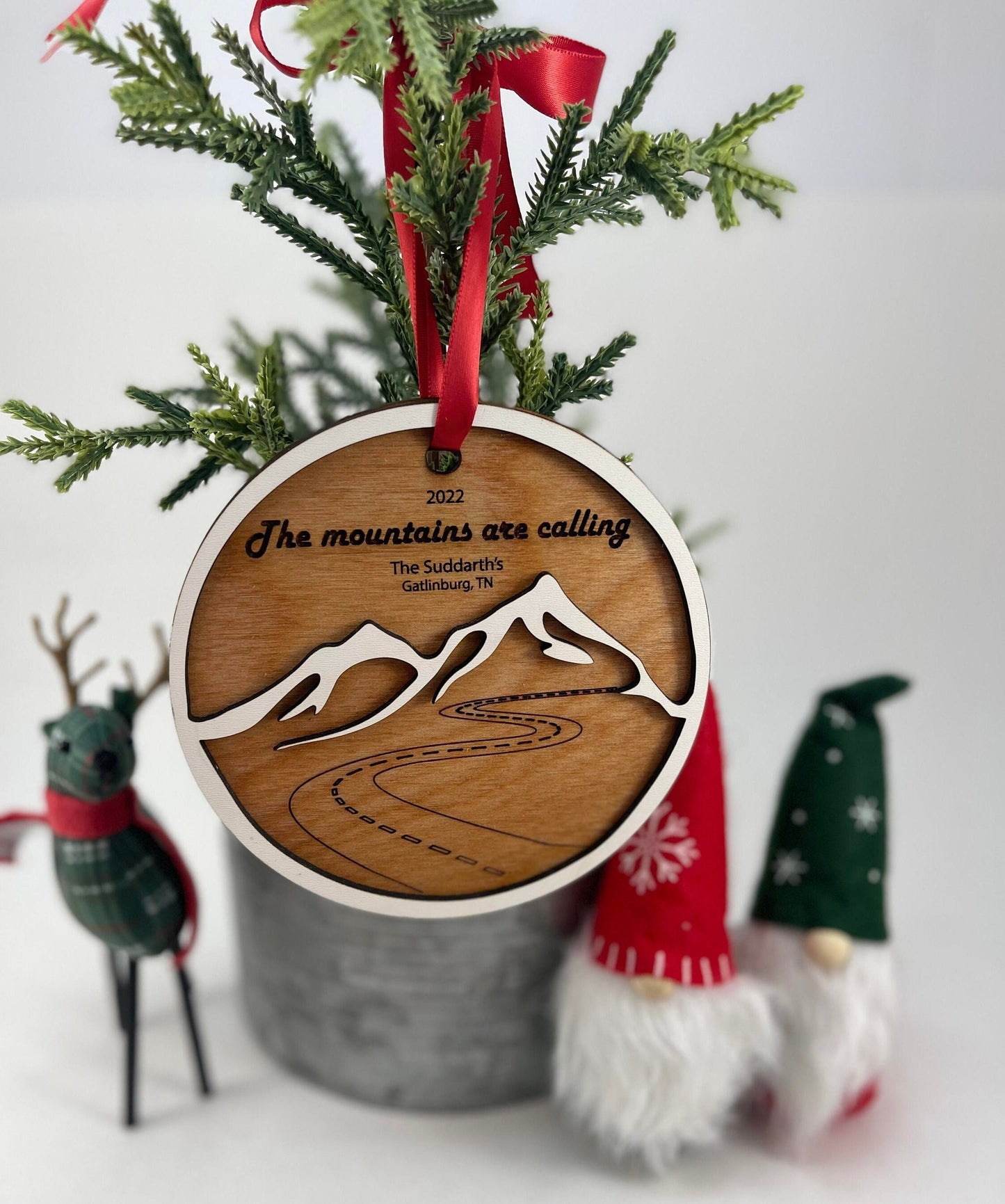 The Mountains Are Calling Christmas Tree Ornament - Customizable