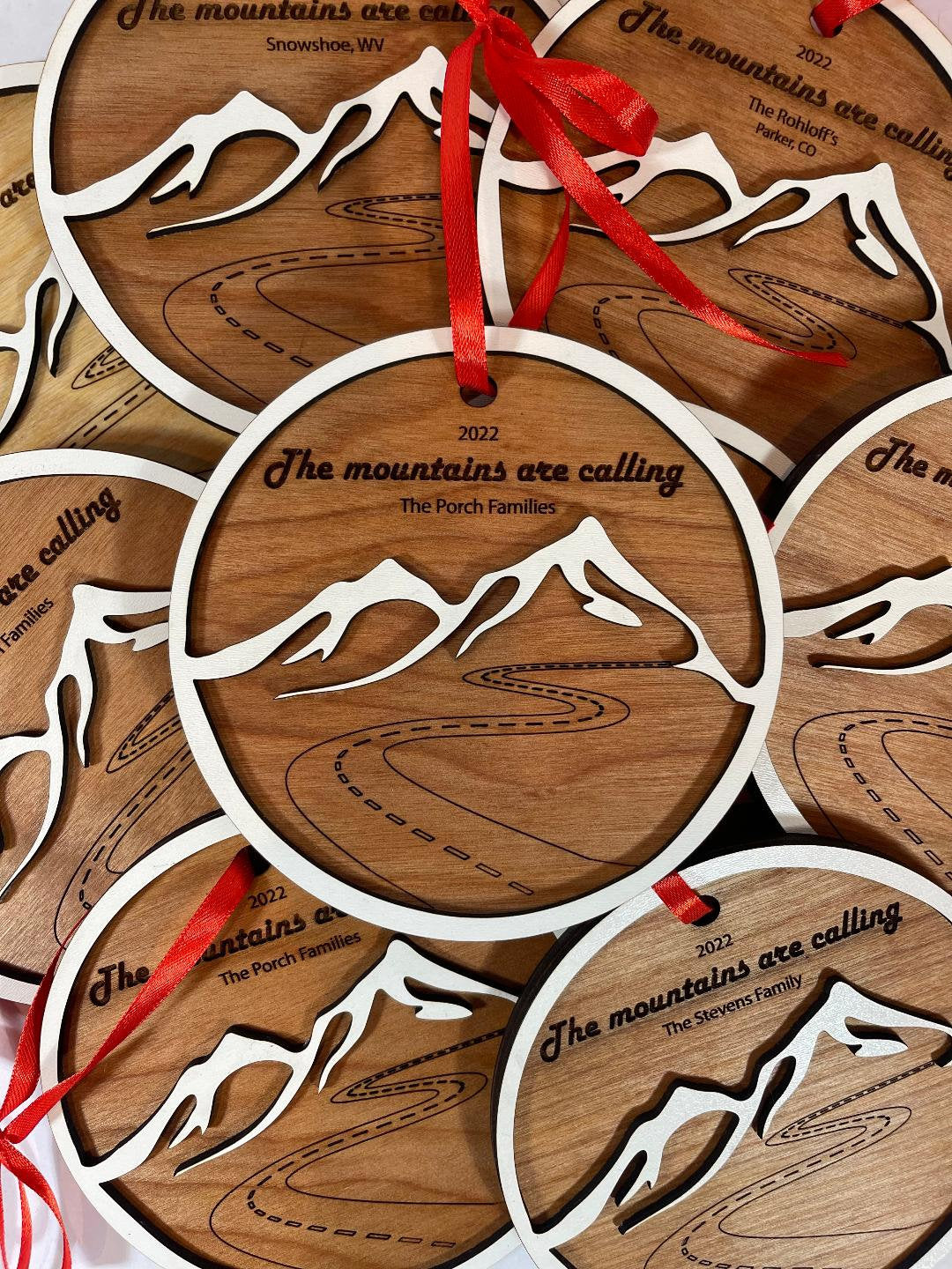 The Mountains Are Calling Christmas Tree Ornament - Customizable