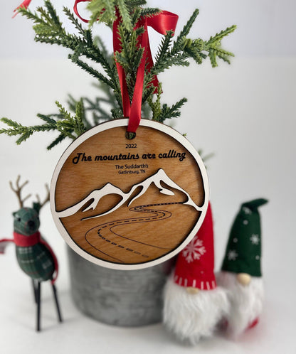 The Mountains Are Calling Christmas Tree Ornament - Customizable
