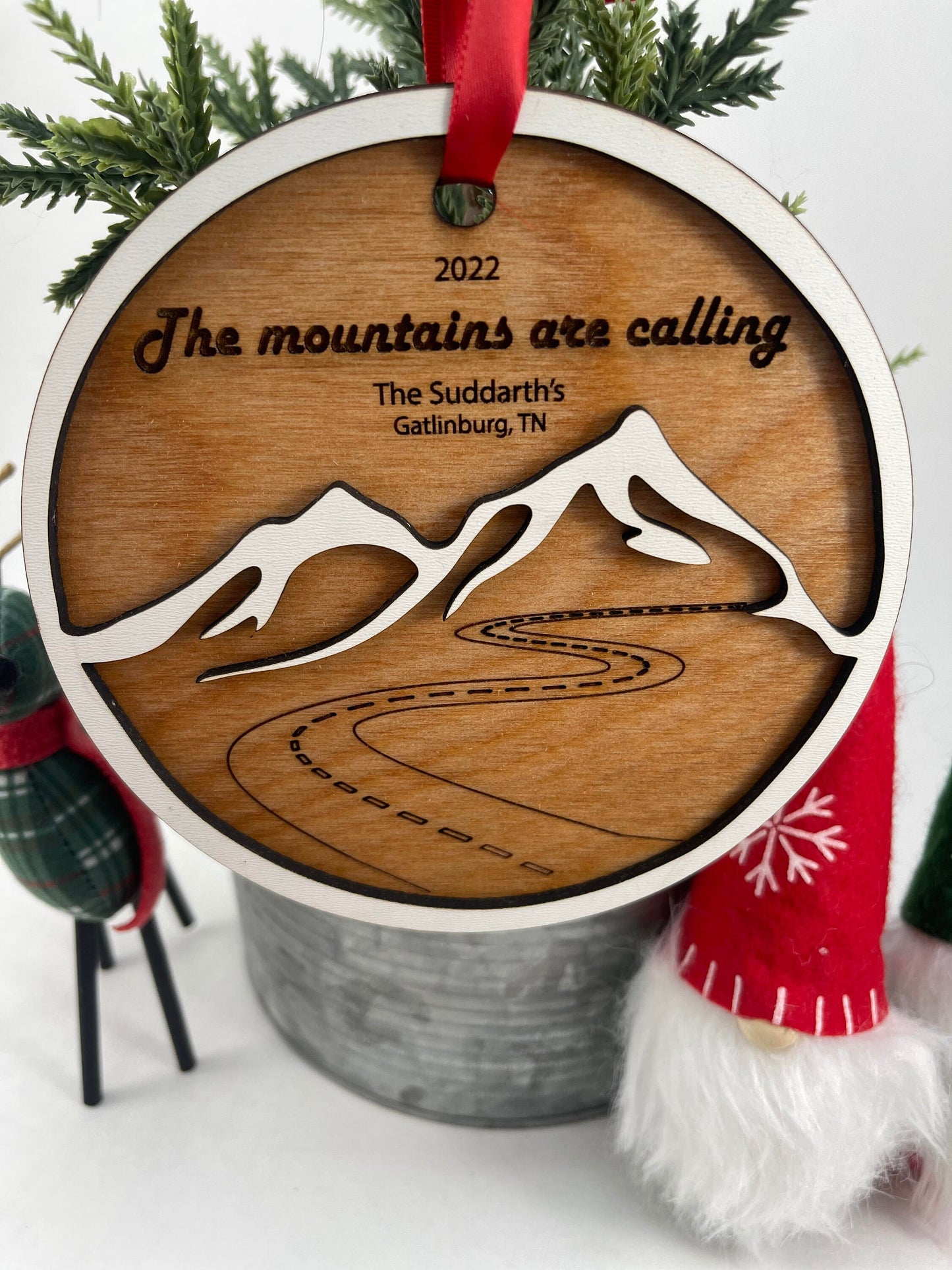 The Mountains Are Calling Christmas Tree Ornament - Customizable